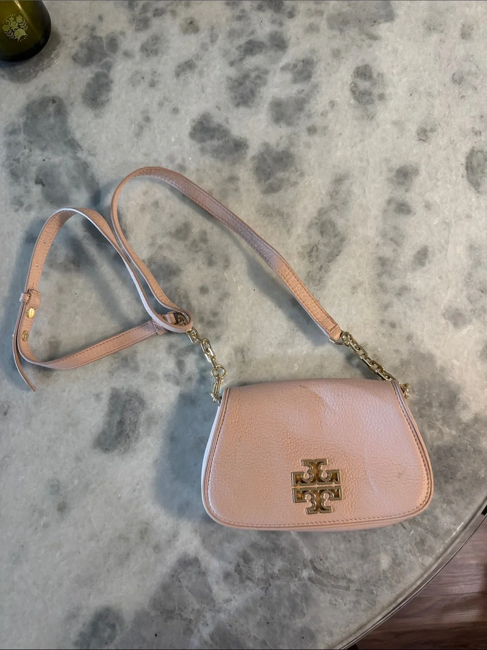 Tory Burch Blush Pink Pebbled Leather Logo Crossbody